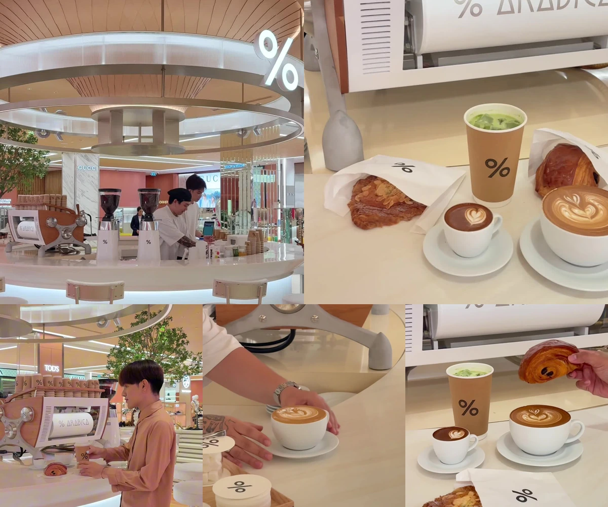 ภาพรีวิว % Arabica • ชิดลม บาร์ทรงกลม — แวะกาแฟและเบเกอรี่รอบเคาน์เตอร์วงกลม