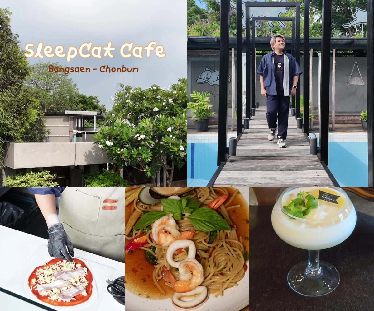 ภาพรีวิว Sleepcat Cafe • ชลบุรี — คาเฟ่สไตล์วินเทจพร้อมกิจกรรมทำพิซซ่าโฮมเมด