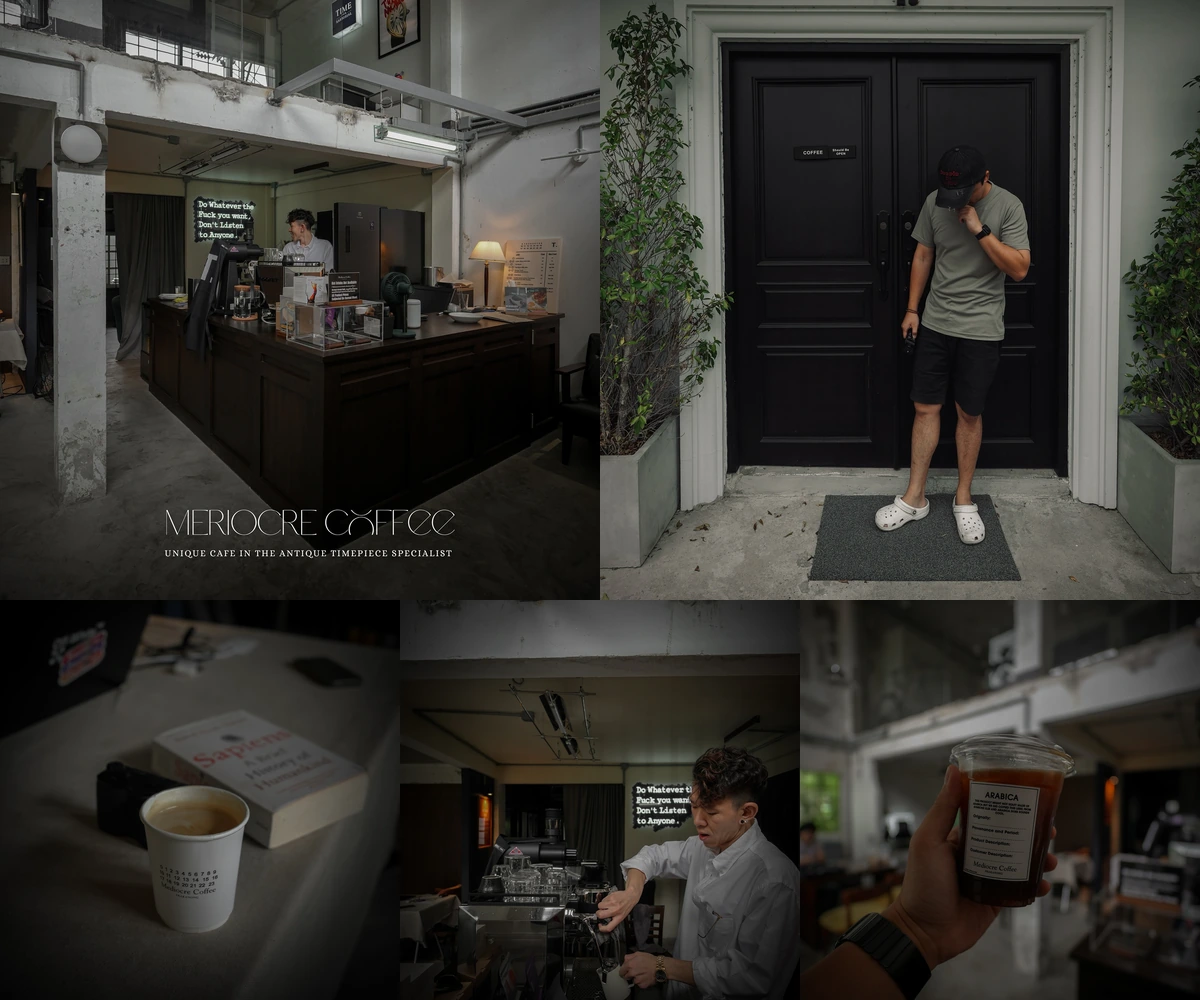 ภาพรีวิว Mediocre Coffee • ศรีนครินทร์ — ร้านกาแฟกับเฟอร์นิเจอร์และนาฬิกาวินเทจ