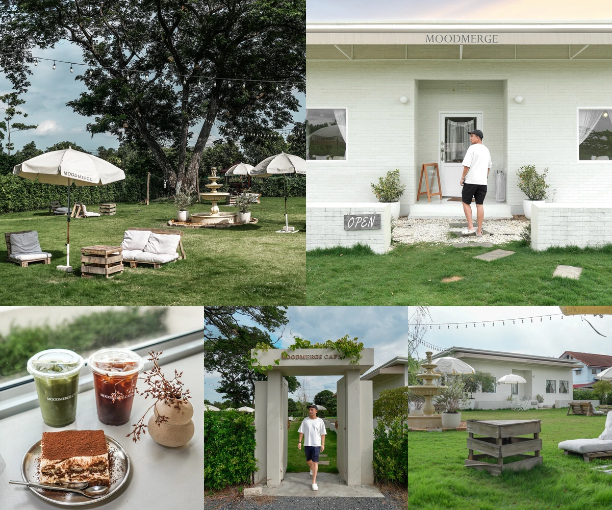 ภาพรีวิว Moodmerge Cafe — คาเฟ่สีครีมกับสนามหญ้าและมุมปิกนิกในคลองสามวา