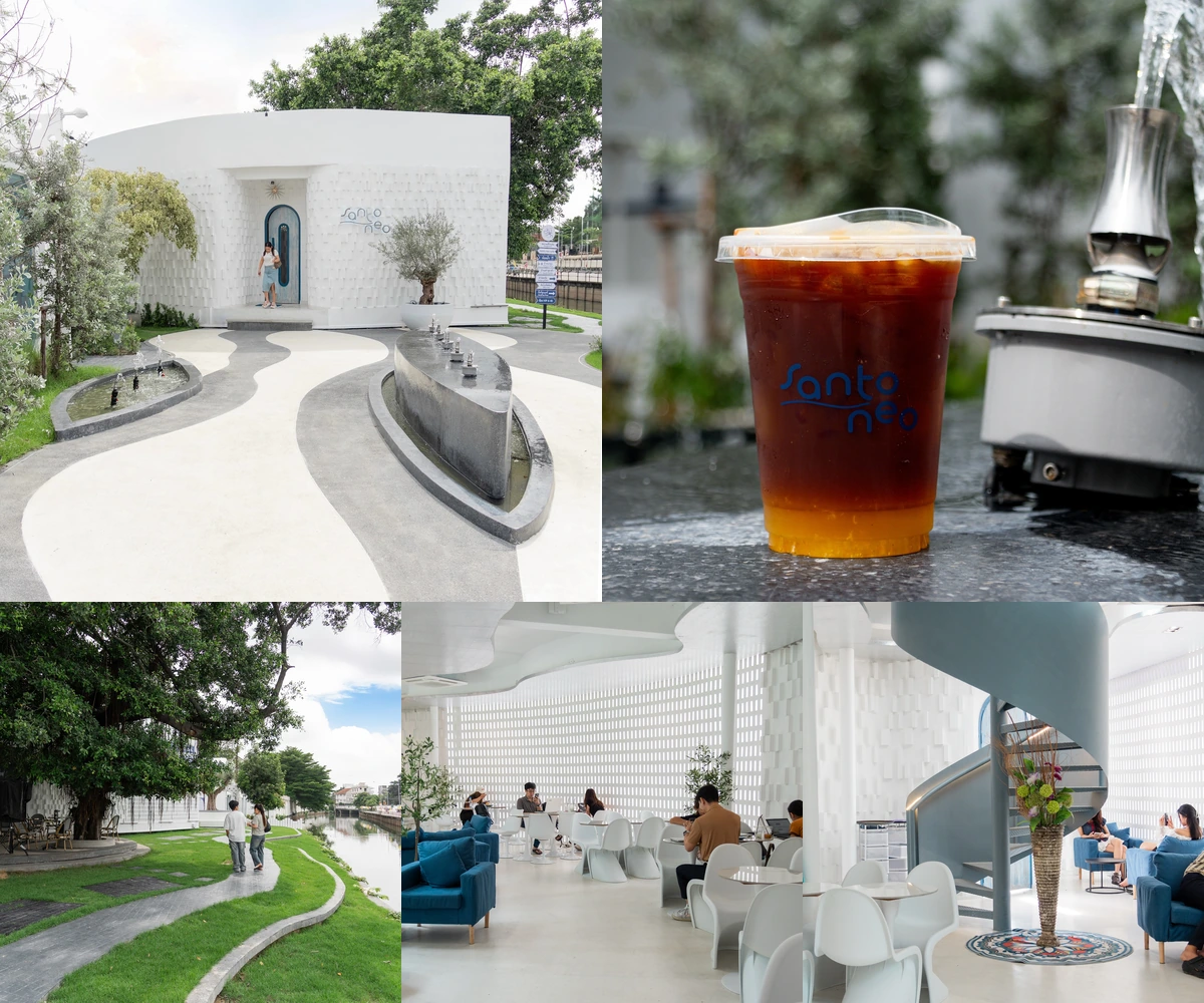 ภาพรีวิว Cool Bon Cafe — คาเฟ่โทนขาวฟ้าและพื้นที่ร้านอาหารริมคลองคู้บอน