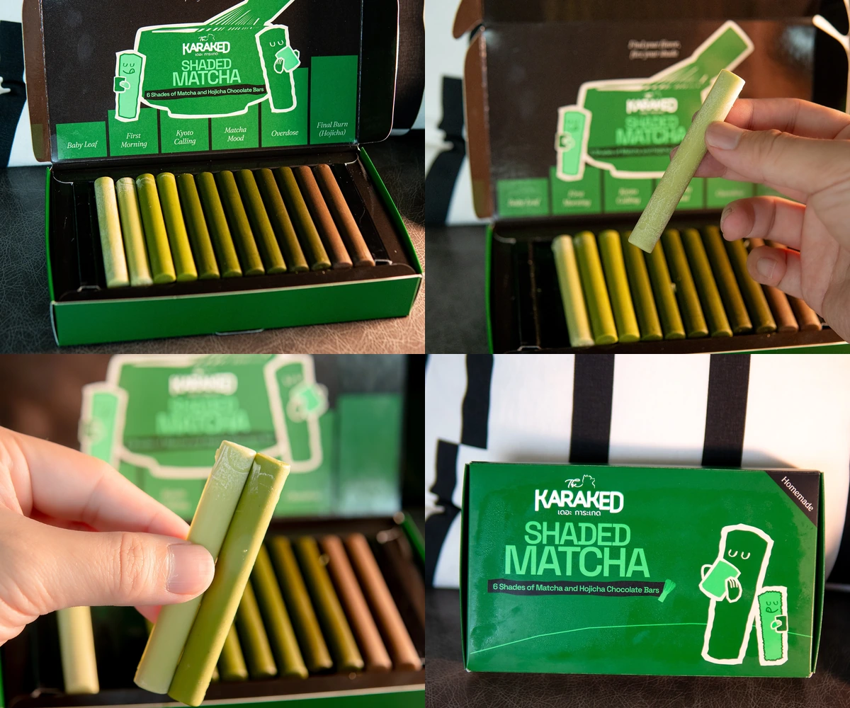 ภาพรีวิว The Karaked • Shaded Matcha — ช็อกโกแลตบาร์มัทฉะและโฮจิฉะไล่เฉดสี