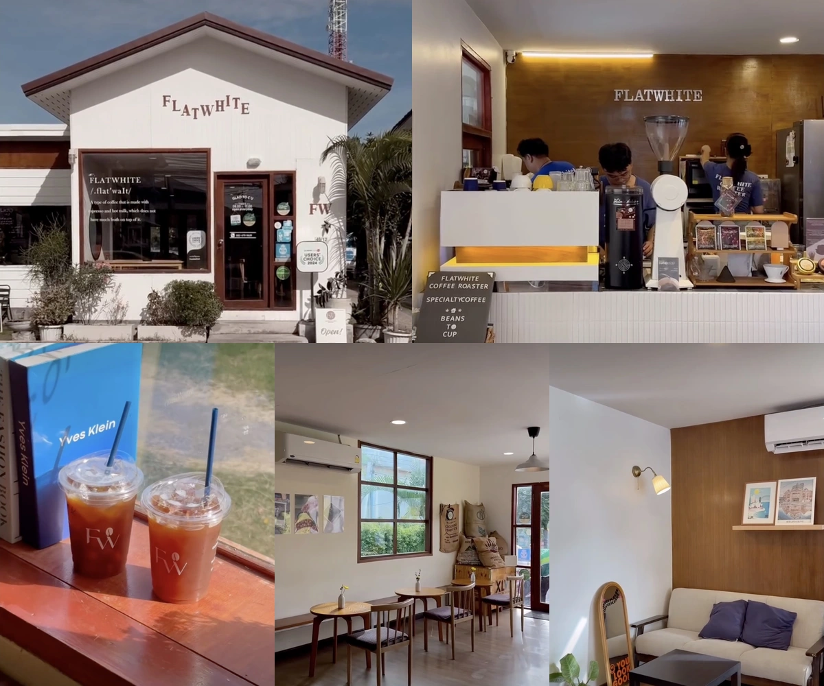 ภาพรีวิว Flatwhite Coffee Roaster — คาเฟ่โทนขาวและไม้ในซอยมังกร สมุทรปราการ